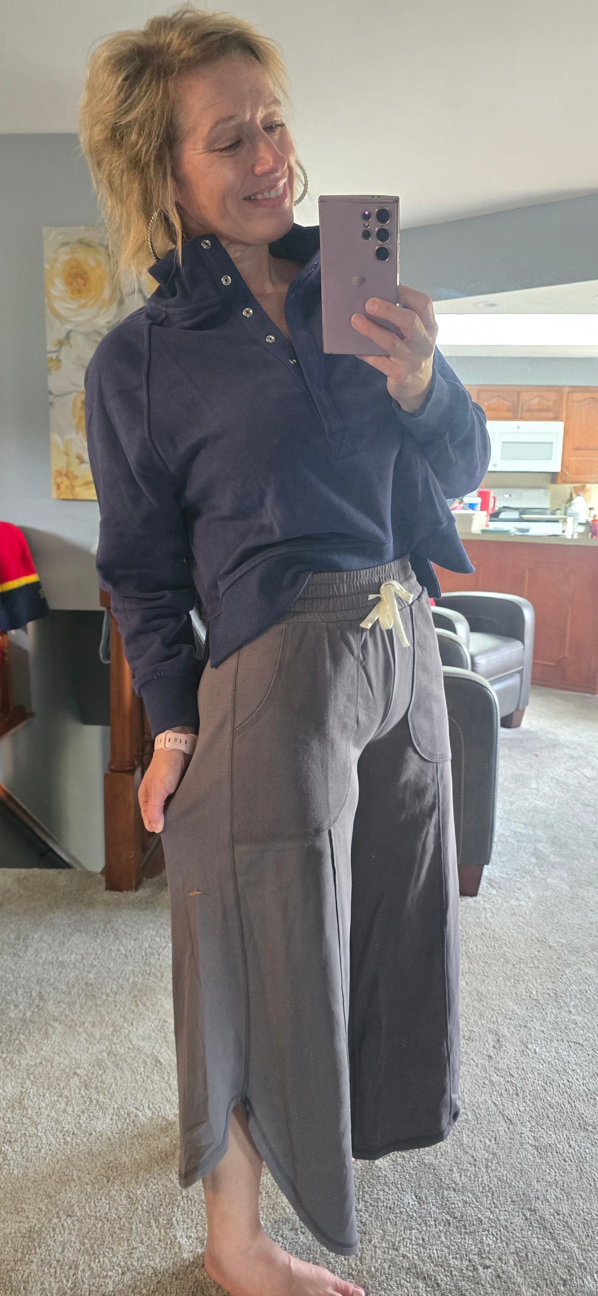 FRENCH TERRY OUT SEAM DETAIL TULIP HEM PANTS