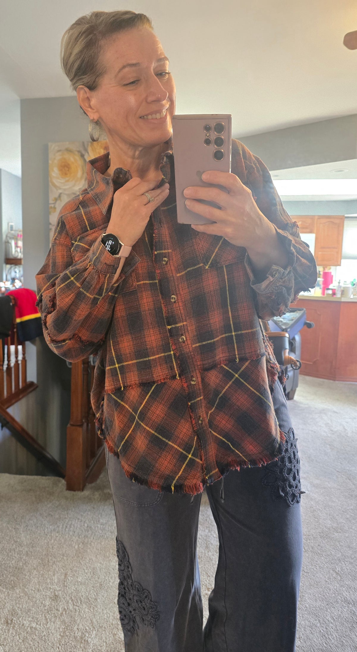 Autumn Roads Distressed Plaid Shacket