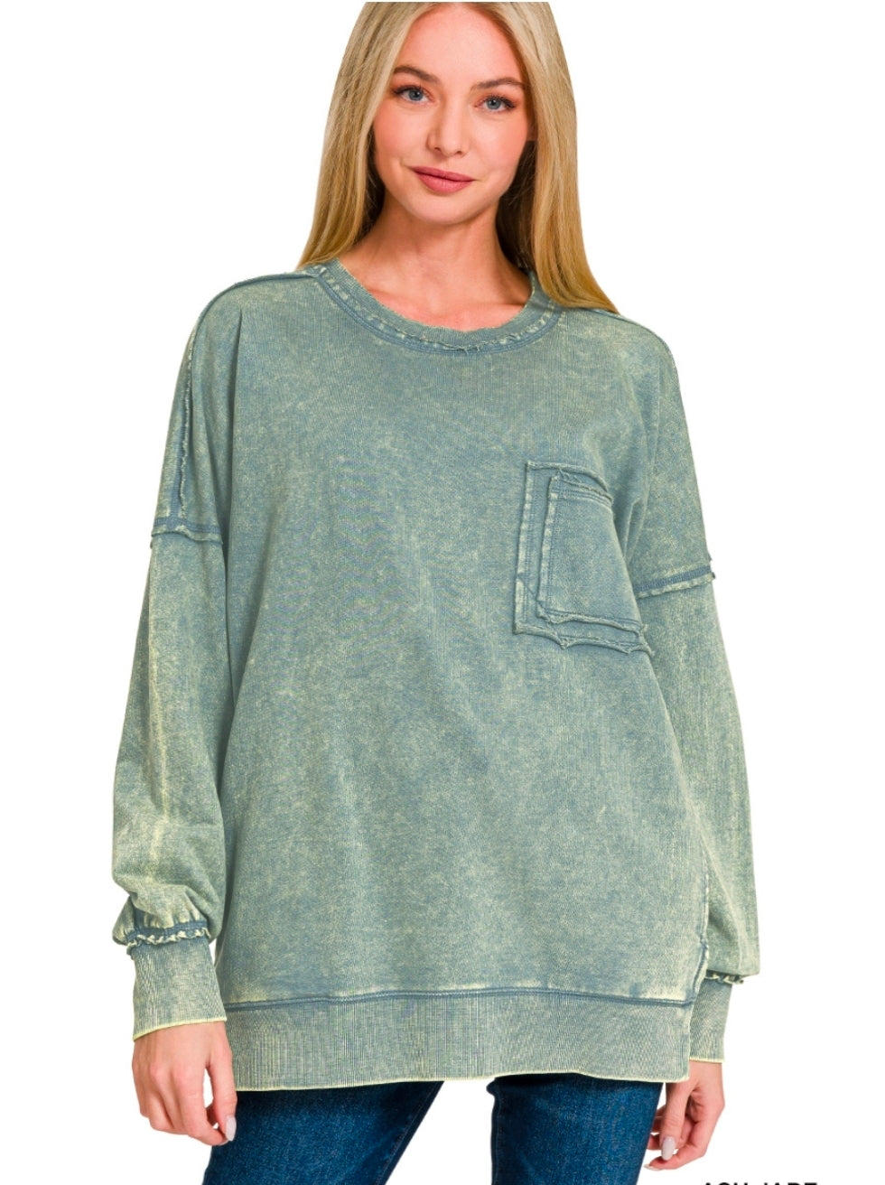 Jade French Terry Raw Edge Pullover