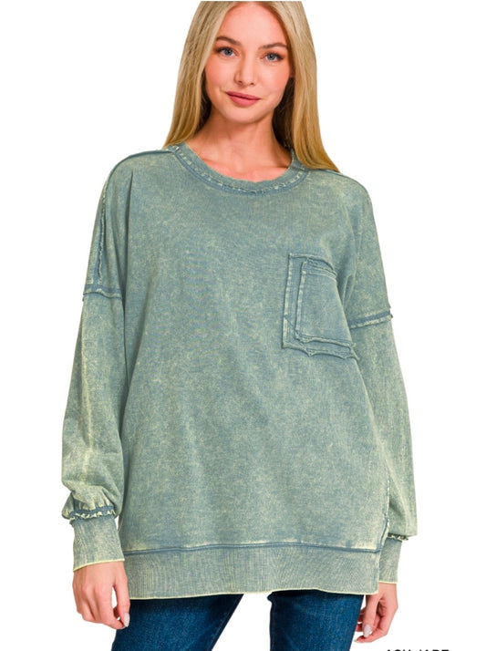 Jade French Terry Raw Edge Pullover