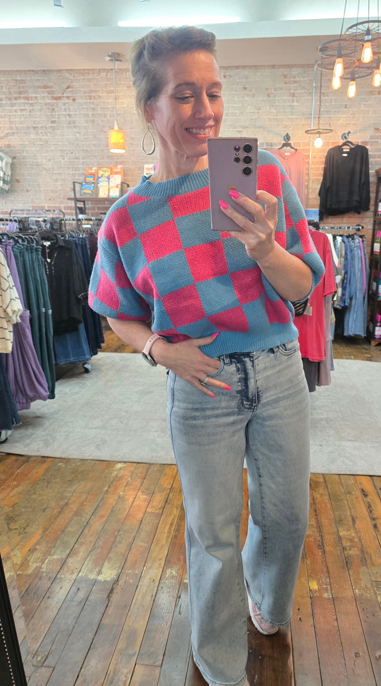 Cameron Checkered Puff Sleeve Sweater
