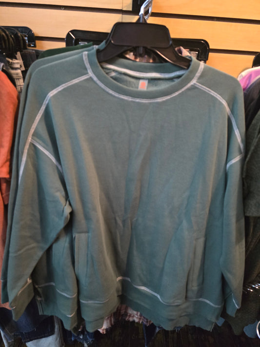 Contrast Seam Pocketed Pullover