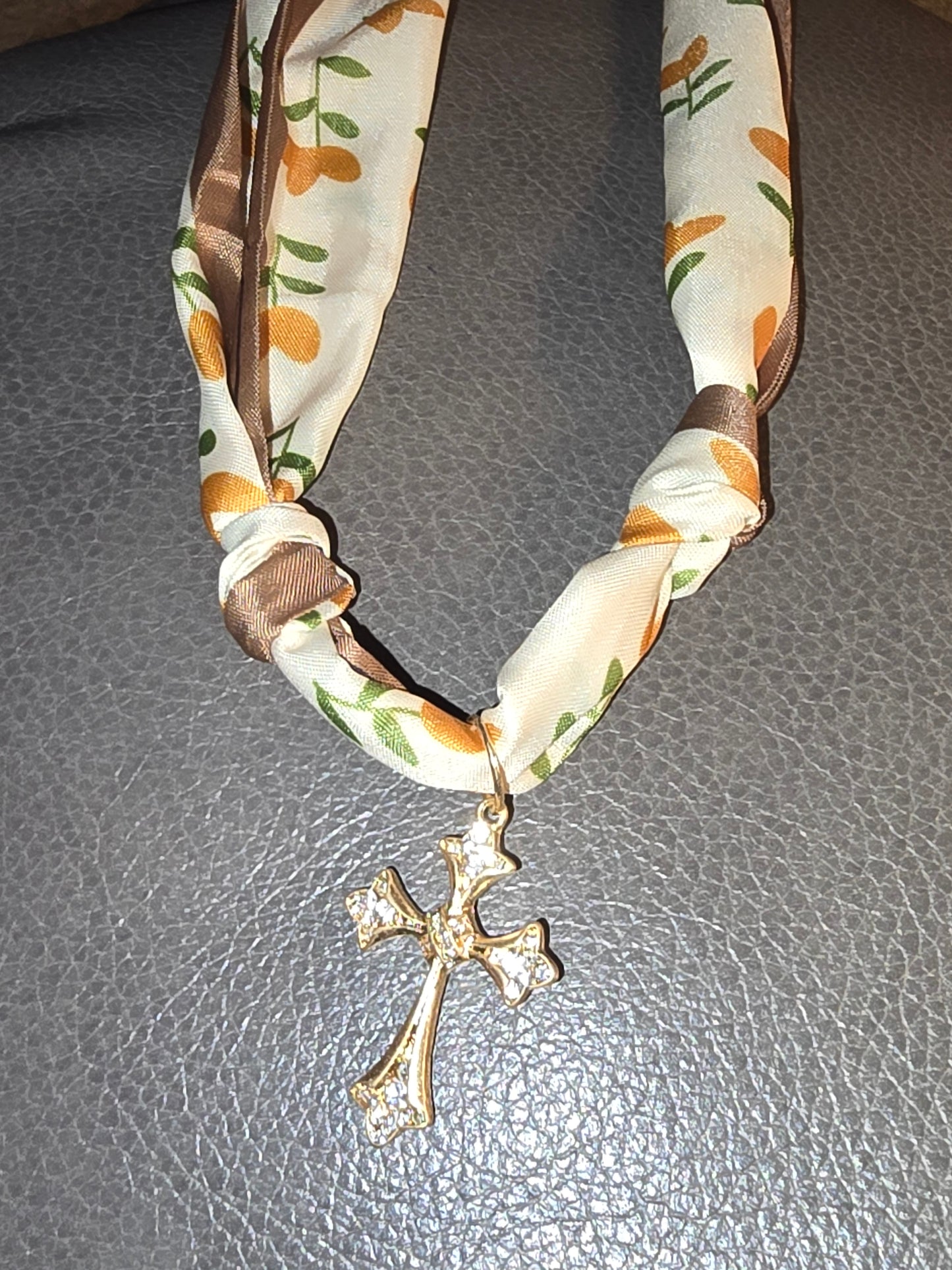 Golden Spark Cross Scarf Necklace