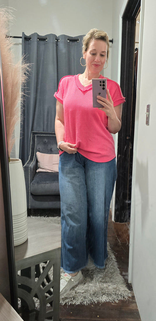 Summer Fun Coral Ribbed Top