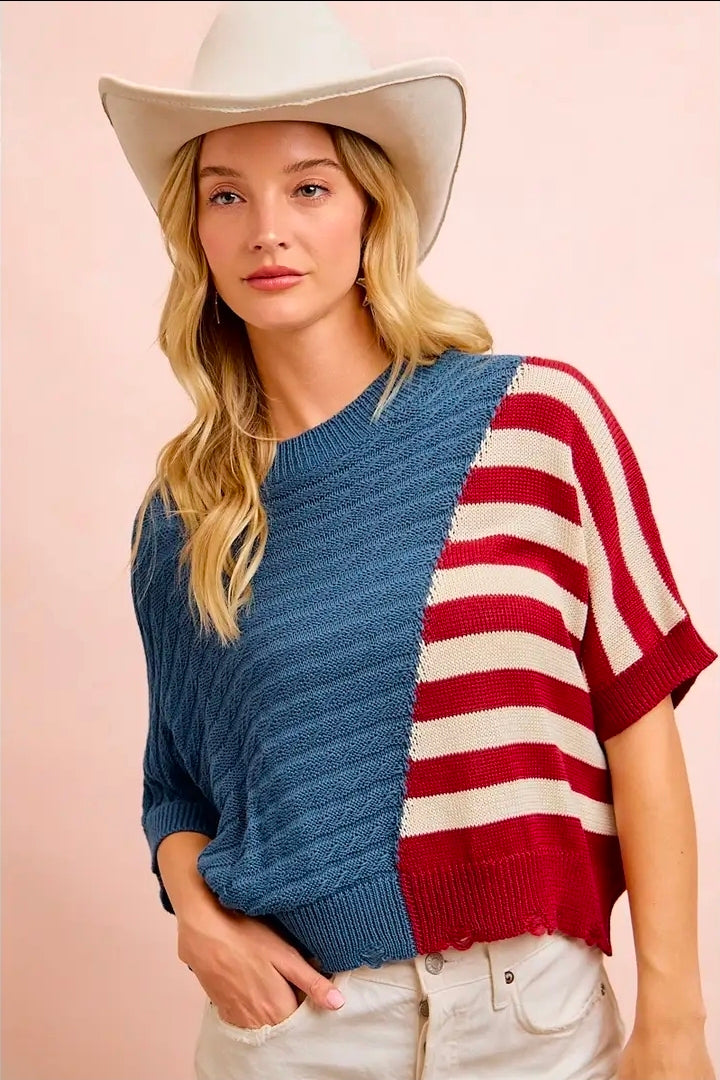 Patriotic Stripe Block Knit Top