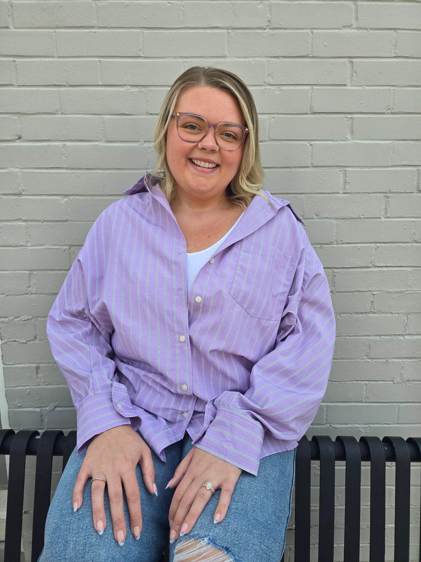 KJ Pinstripe Button Up Blouse