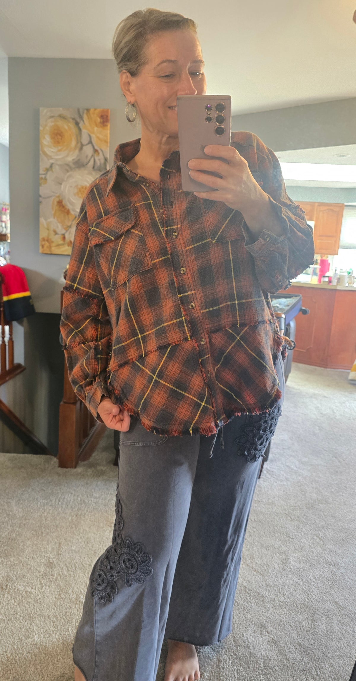 Autumn Roads Distressed Plaid Shacket