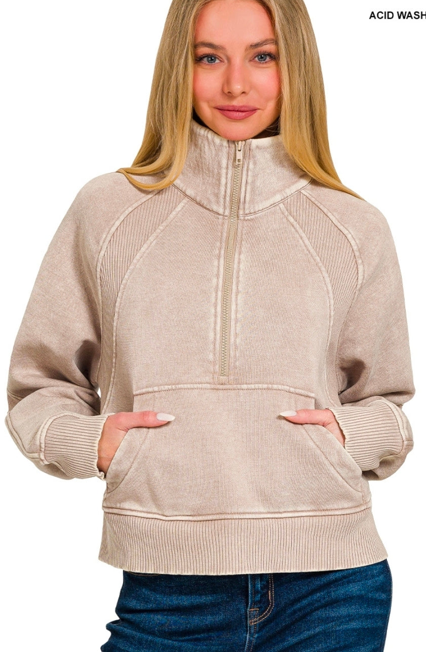 Acid Washed Half Zip Pullover