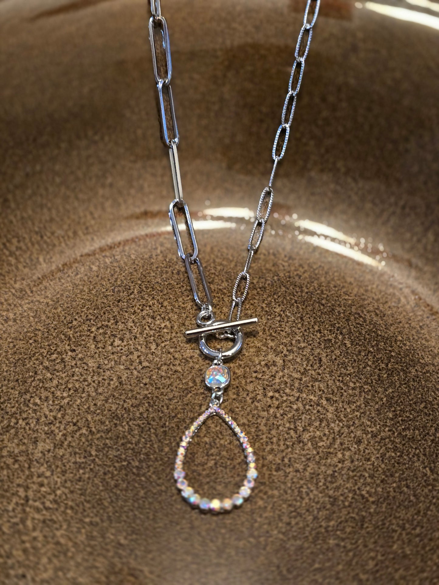 Krystal Silver Link Toggle Necklace