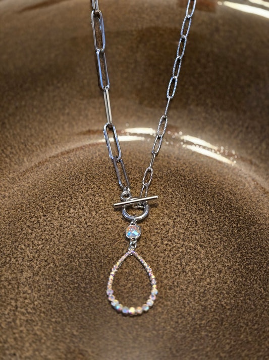 Krystal Silver Link Toggle Necklace