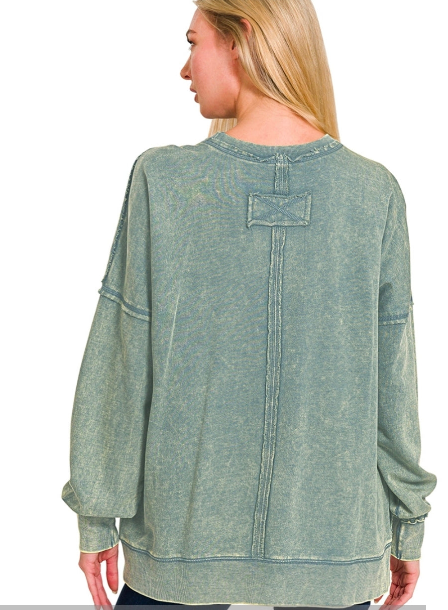 Jade French Terry Raw Edge Pullover