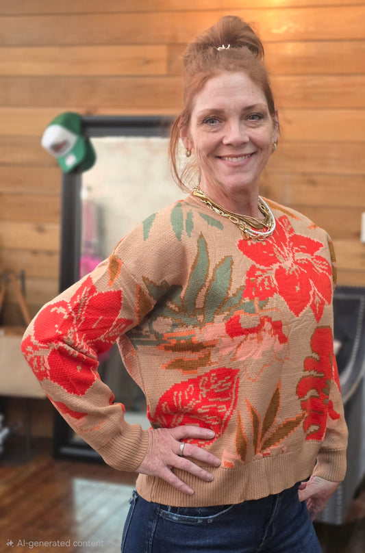 Feelin Cozy LS Flower Sweater