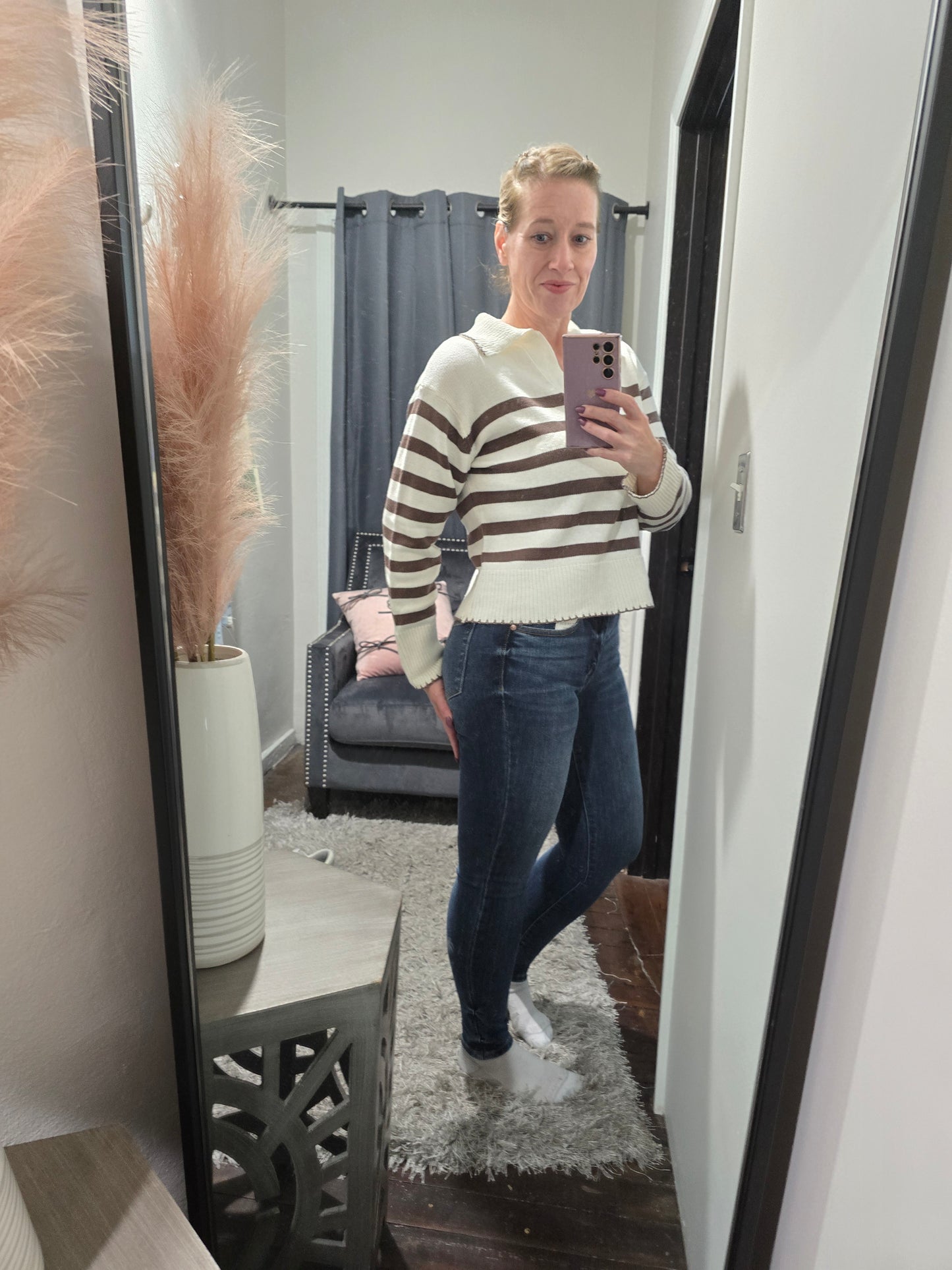 Cocoa Striped Collared Sweater