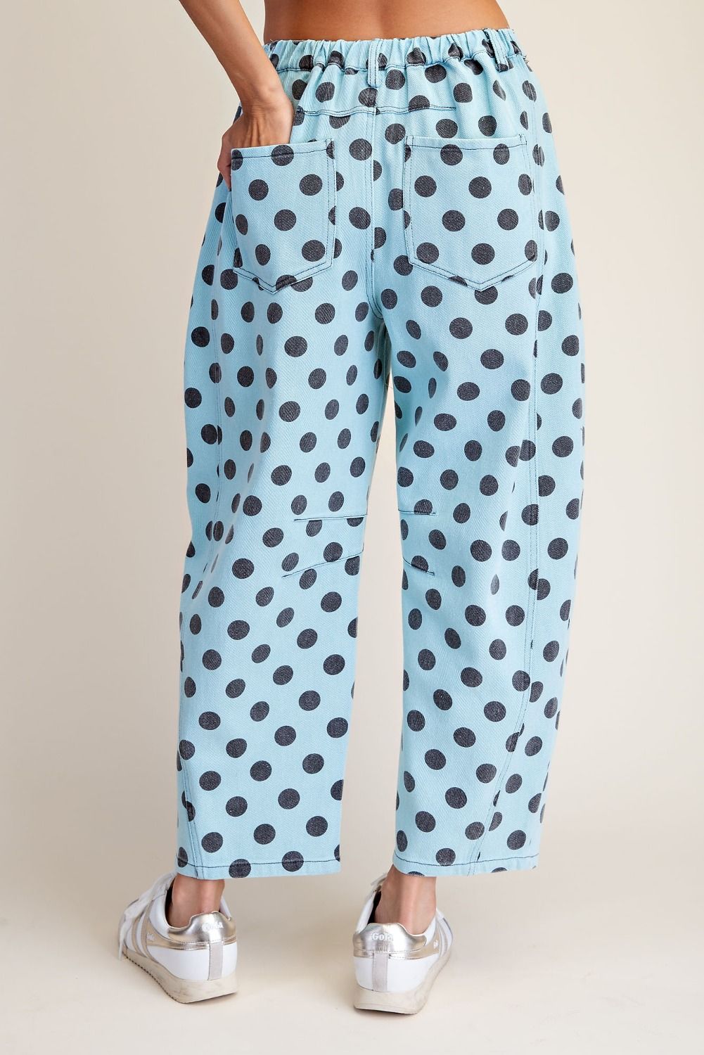 Aqua Polka Dot Denim Barrel Pants