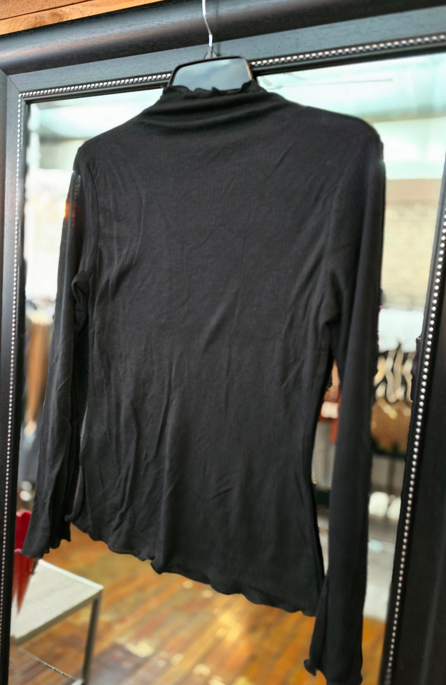 Black Ribbed LS Layering Top