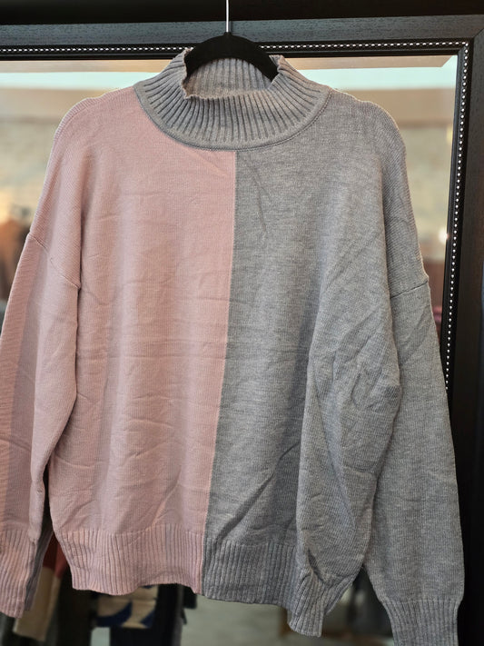 Two-Toned Mock Neck Sweater