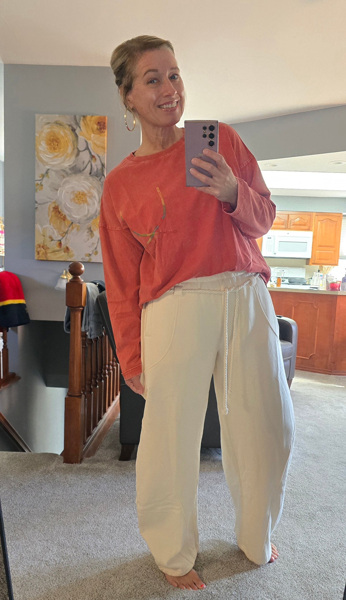 Ivory Brushed Terry Barrel Pants