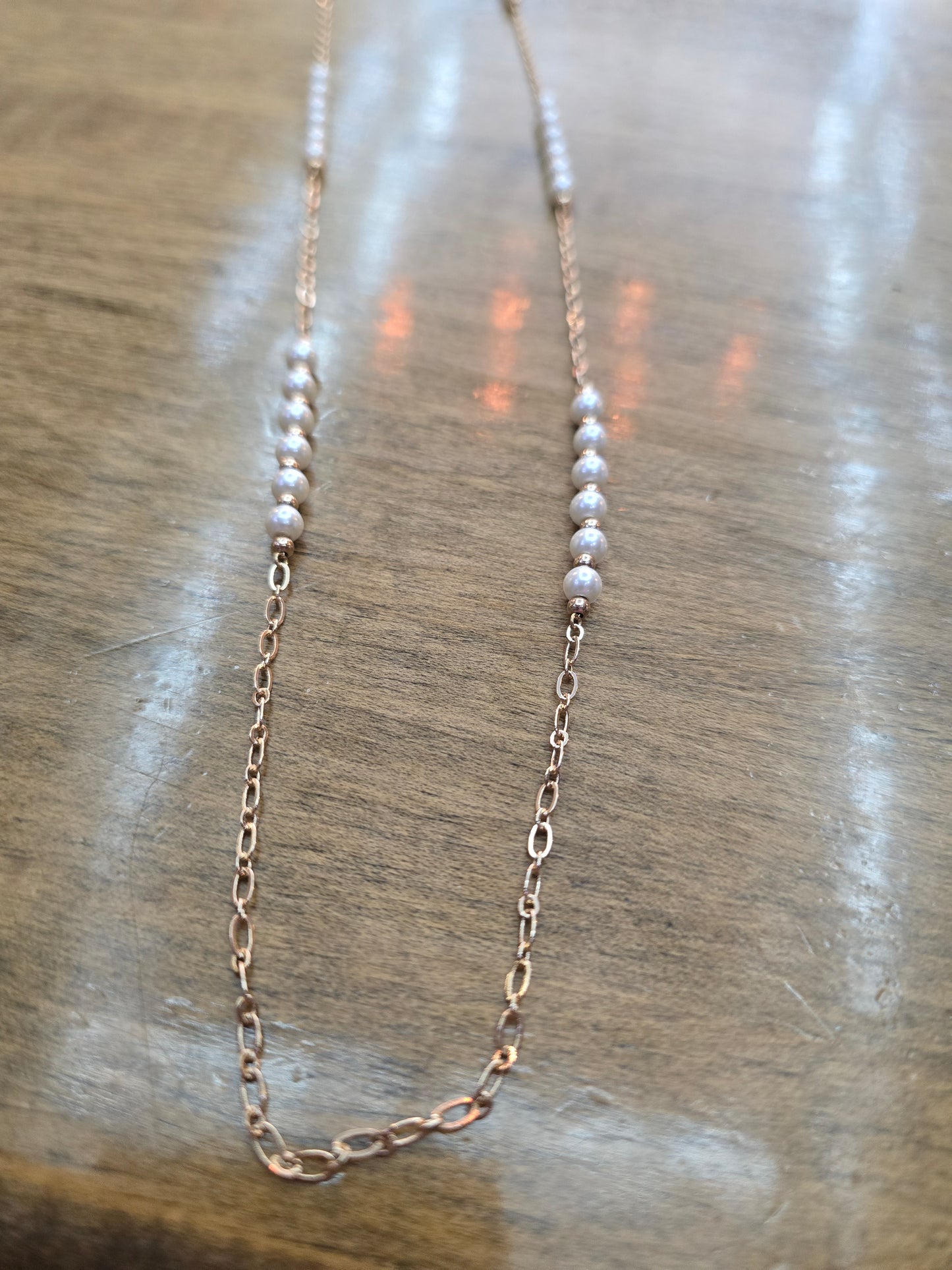 Long Gold Beaded and Pearl Necklace