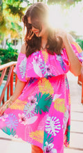 Load image into Gallery viewer, Truly Tropical Off the Shoulder Pink Dress
