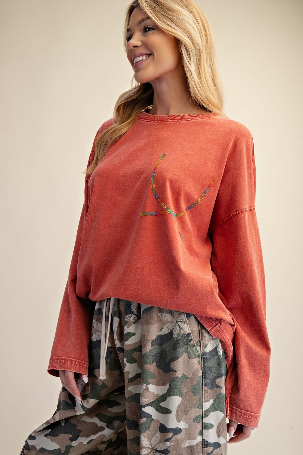 Boho Red Terry Oversized Top