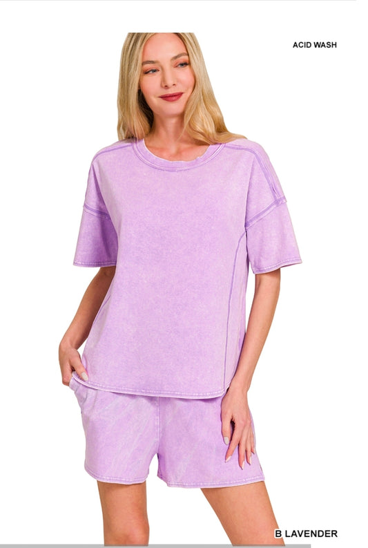 Playful Acid Washed Short Set