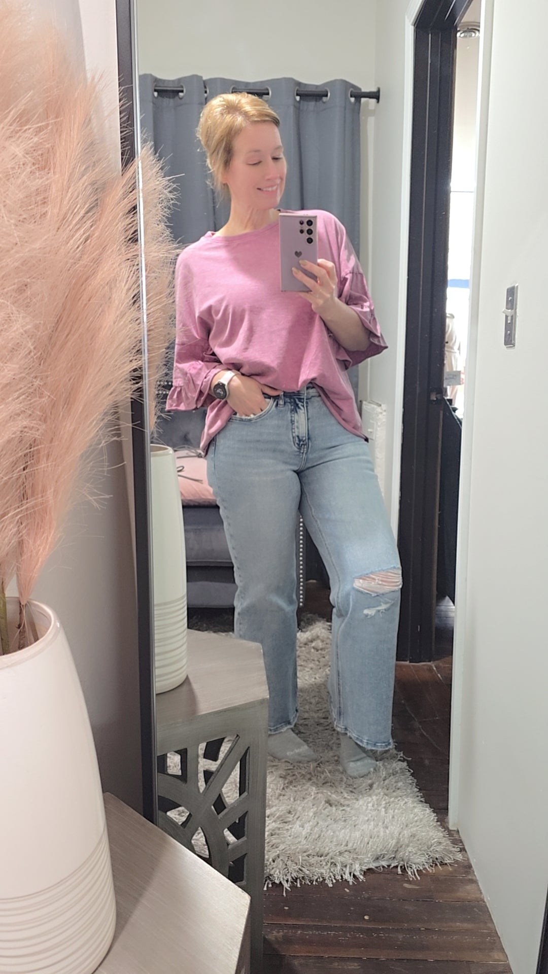 Dusty Rose Ruffle Sleeve Top