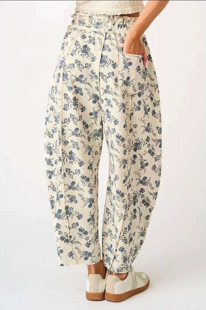 Floral Knit Barrel Pants