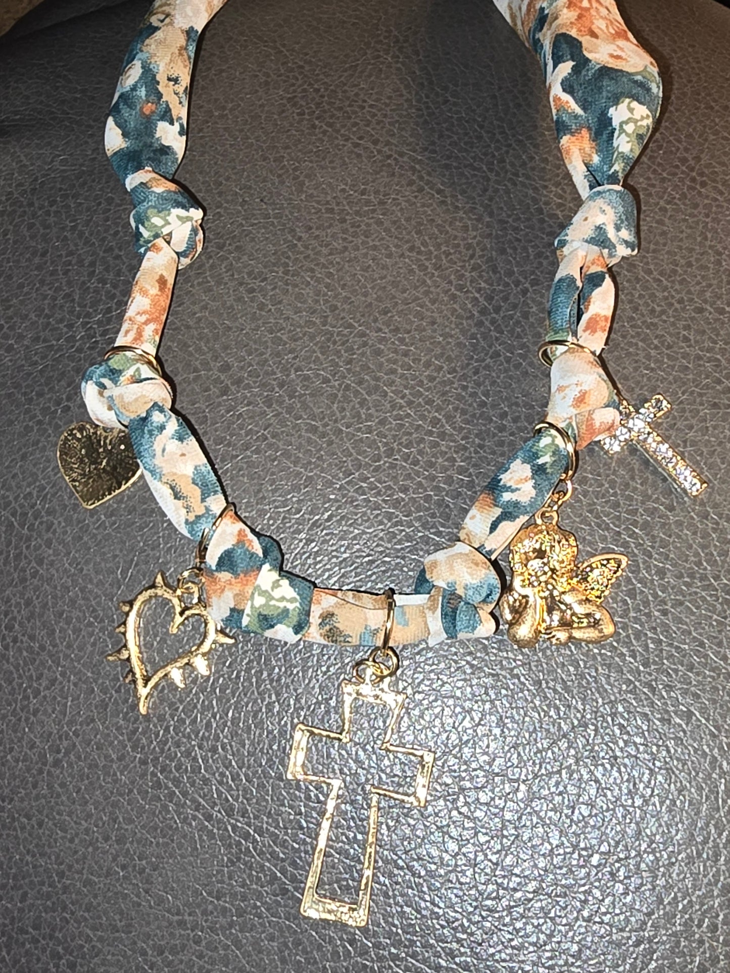 Faithful Floral Charm Scarf Necklace