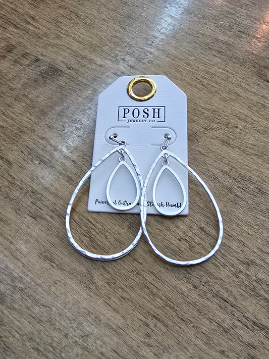 Posh Silver Lg Double Teardrop Hoop Earrings