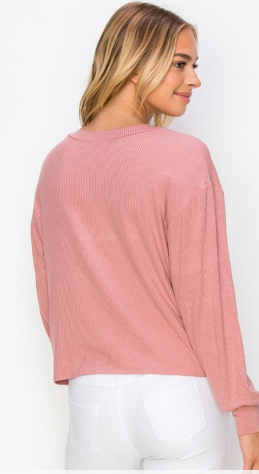 Mauve Ribbed Galore LS Top