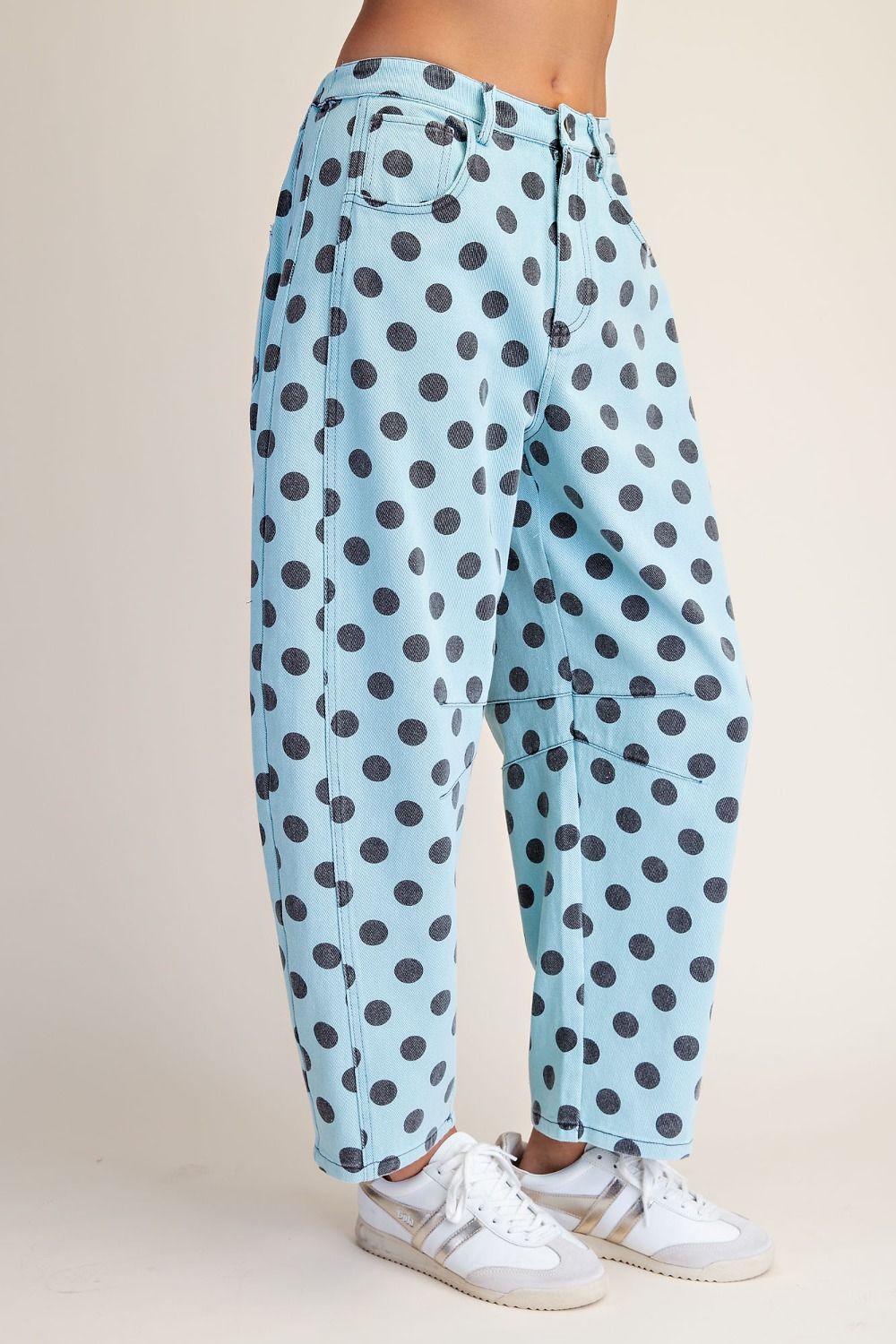Aqua Polka Dot Denim Barrel Pants