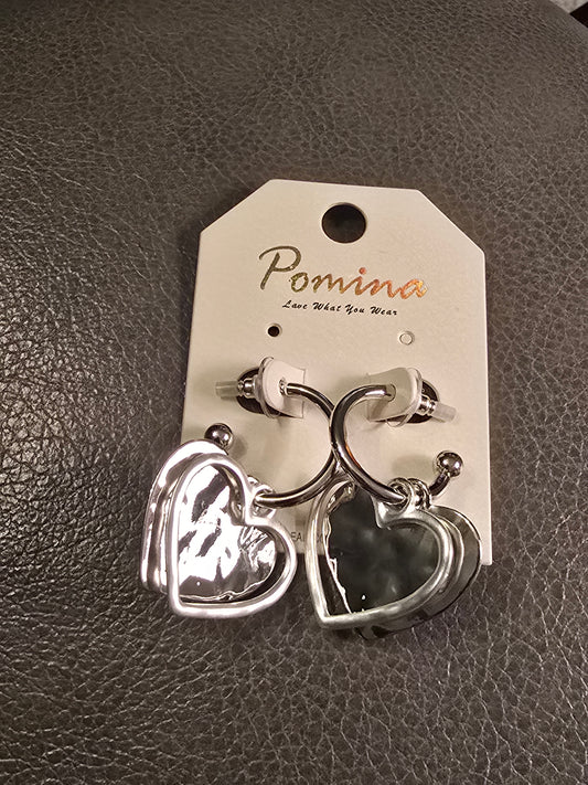 Double Heart Silver Earrings