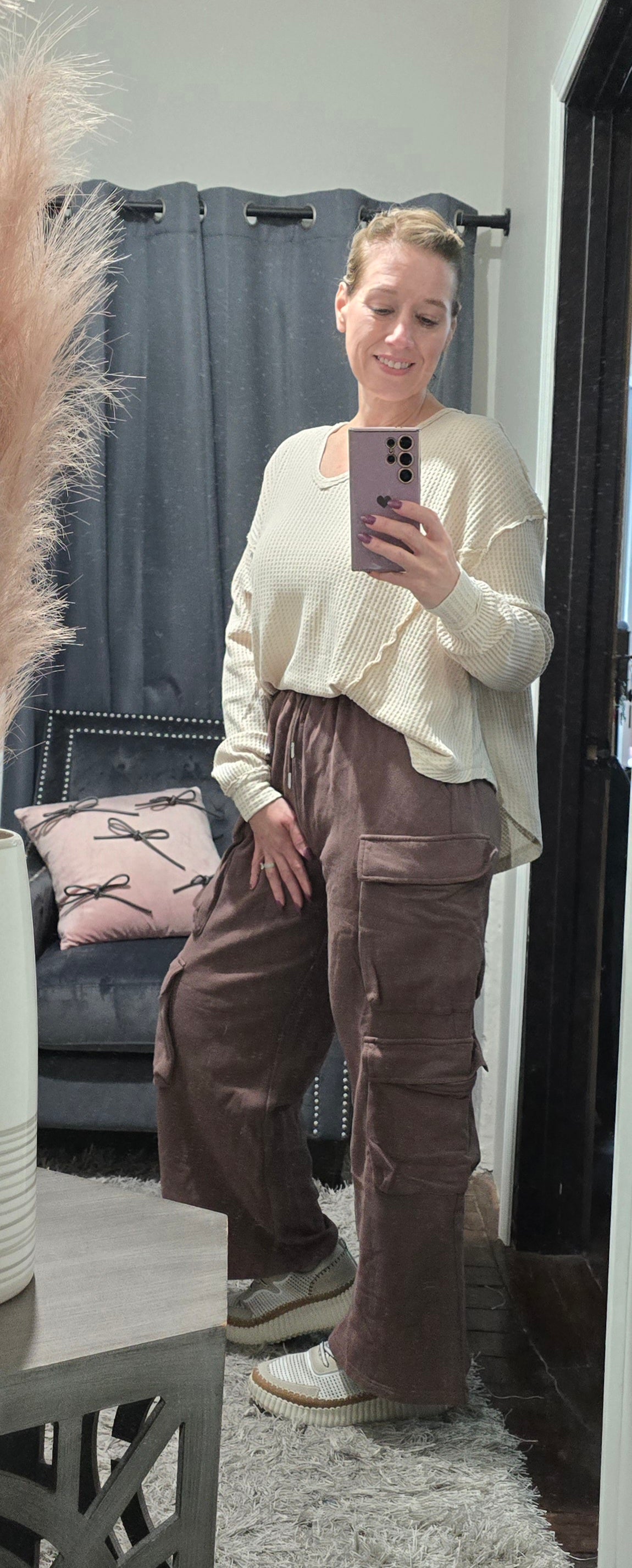 Mocha Bubble Pockets Terry Cargo Pants