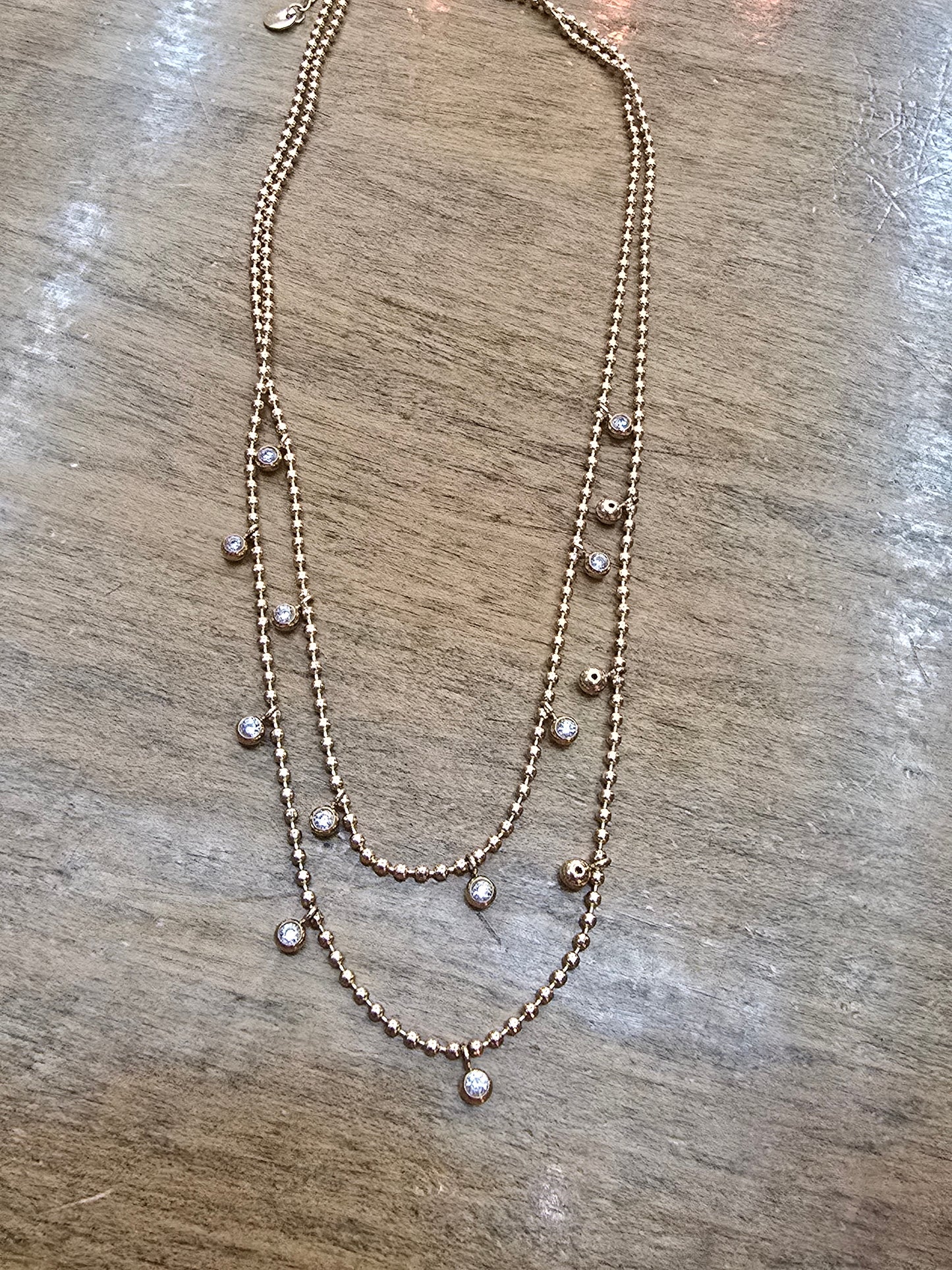 Double Stranded Crystal and Gold Necklace