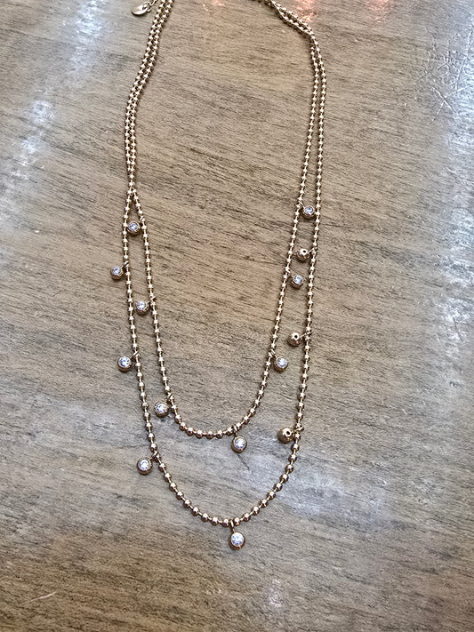 Double Stranded Crystal and Gold Necklace