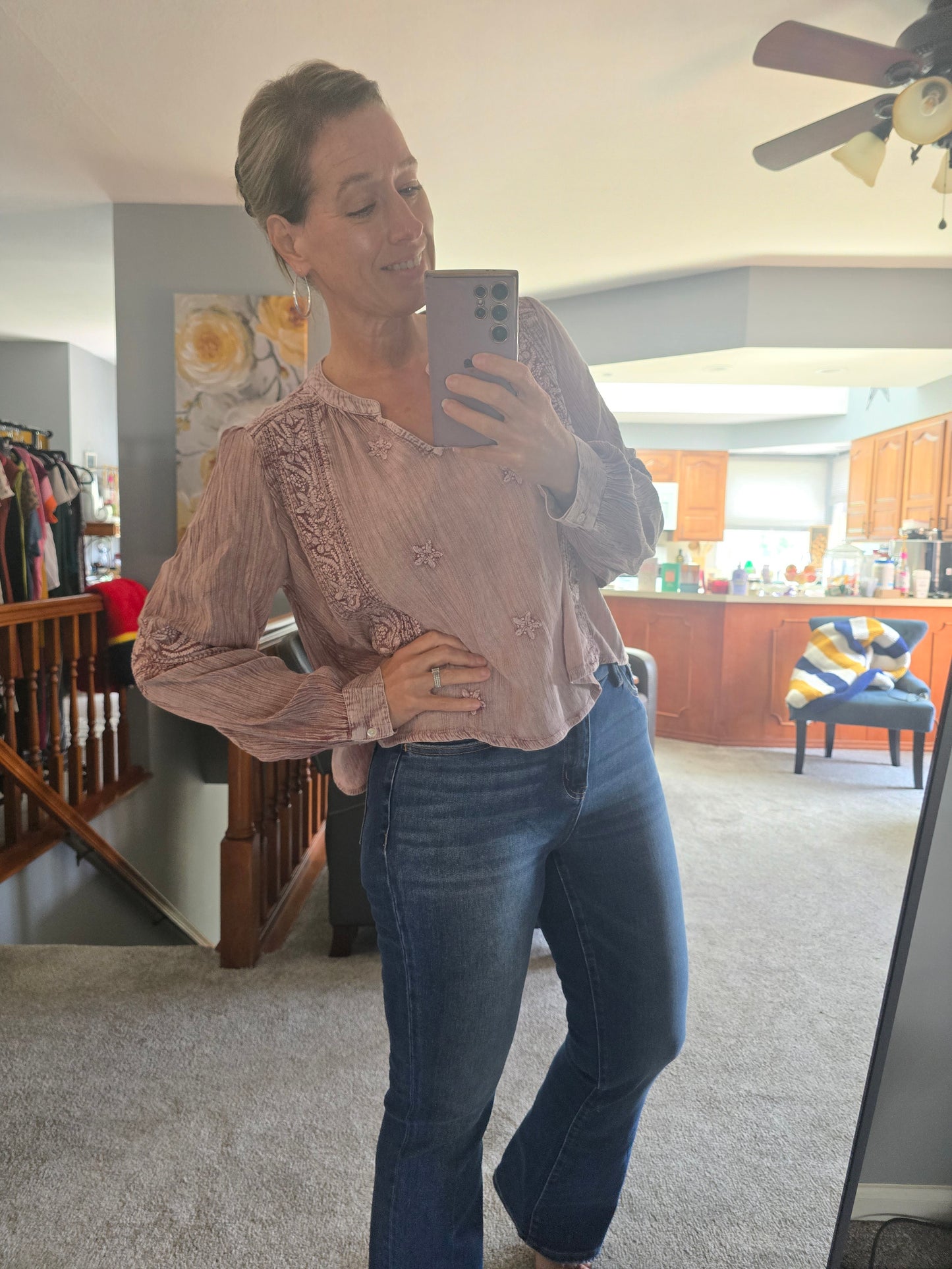 Pink Floral Embroidery Blouse