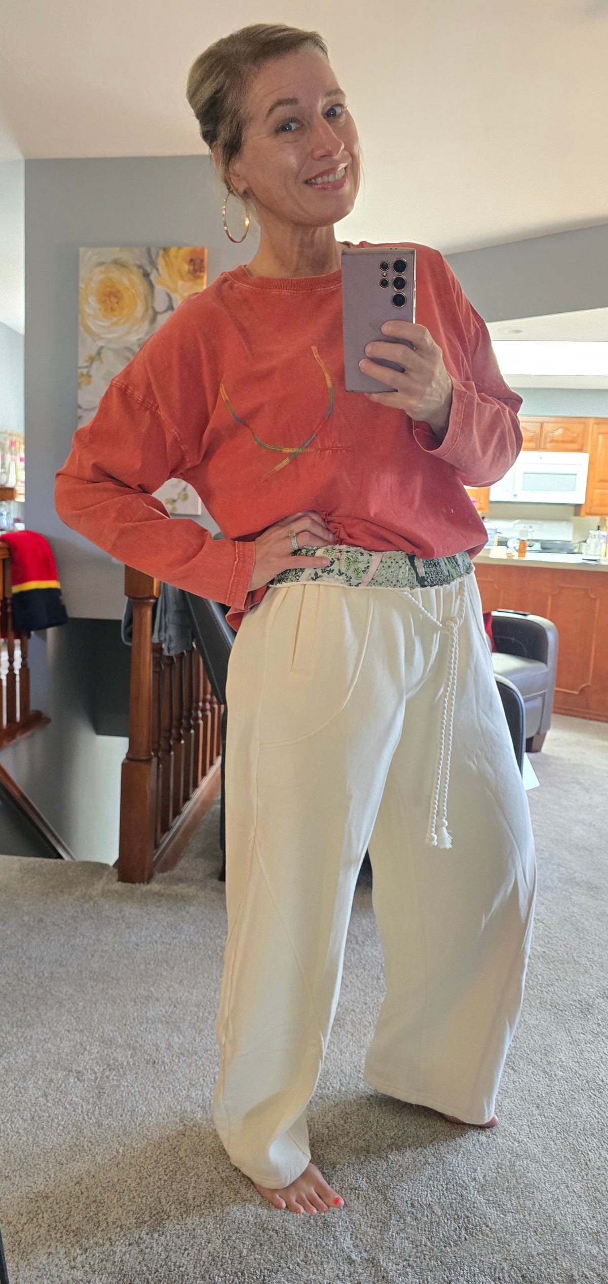 Ivory Brushed Terry Barrel Pants