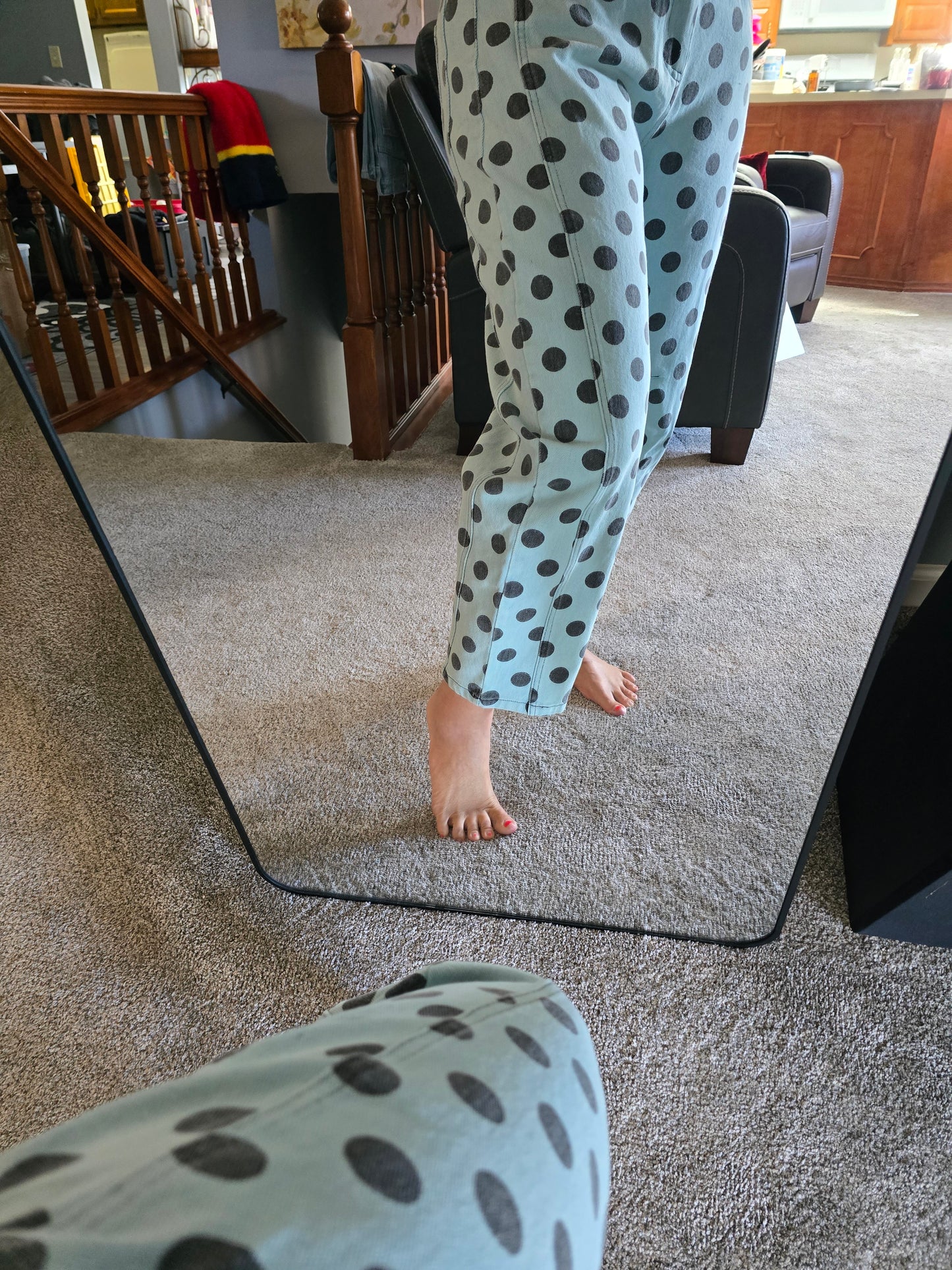 Aqua Polka Dot Denim Barrel Pants