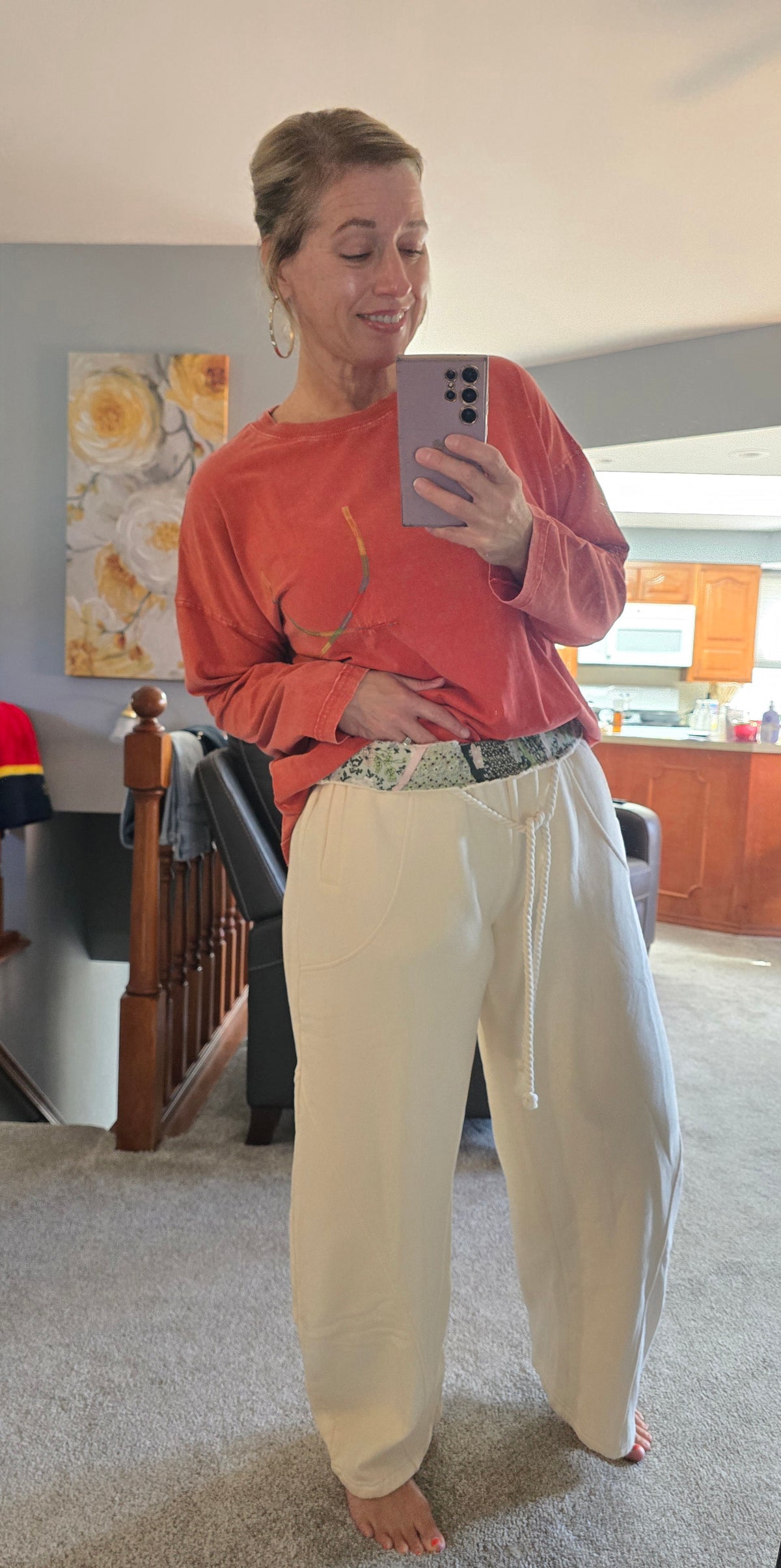 Ivory Brushed Terry Barrel Pants