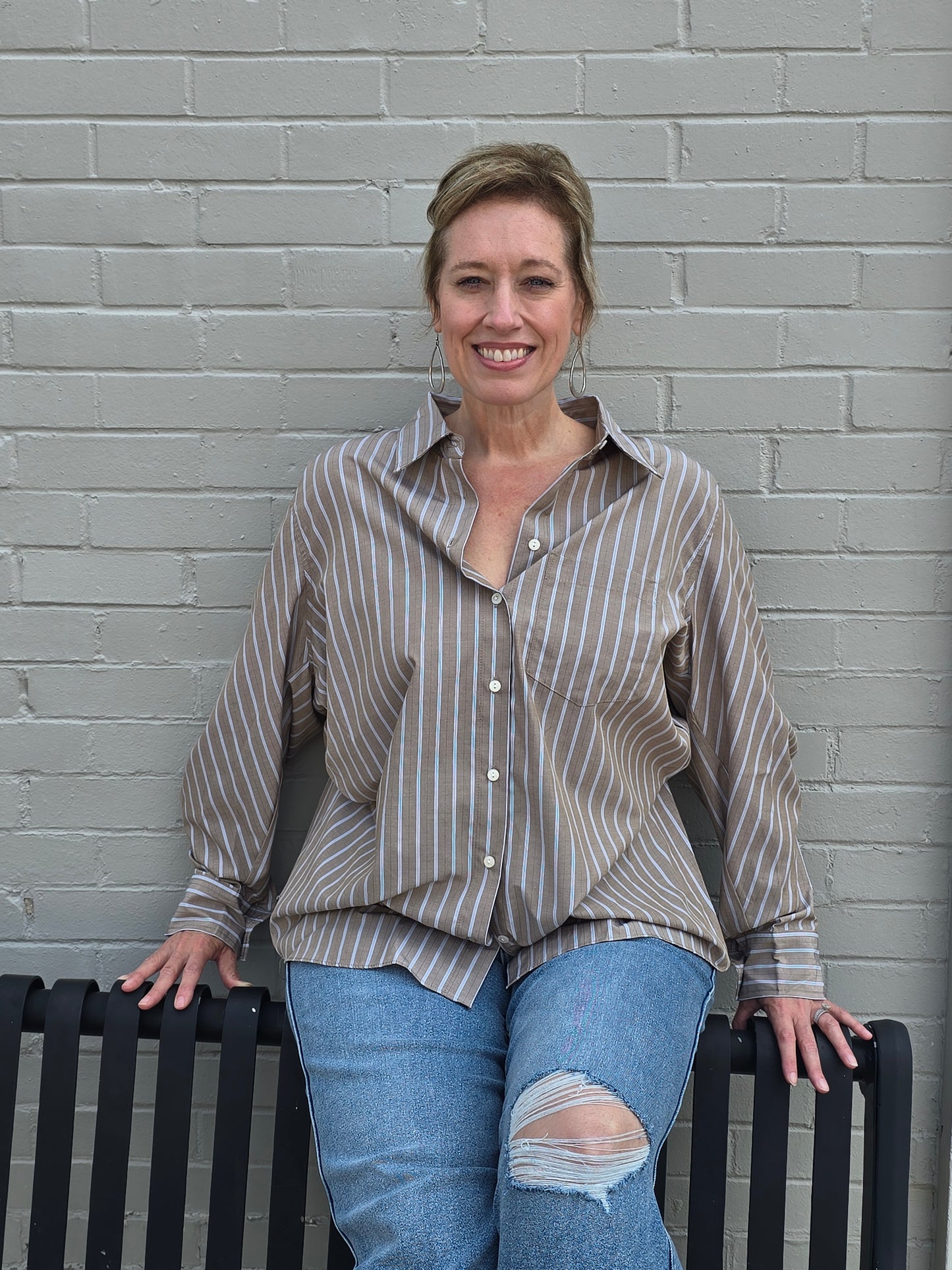 KJ Pinstripe Button Up Blouse