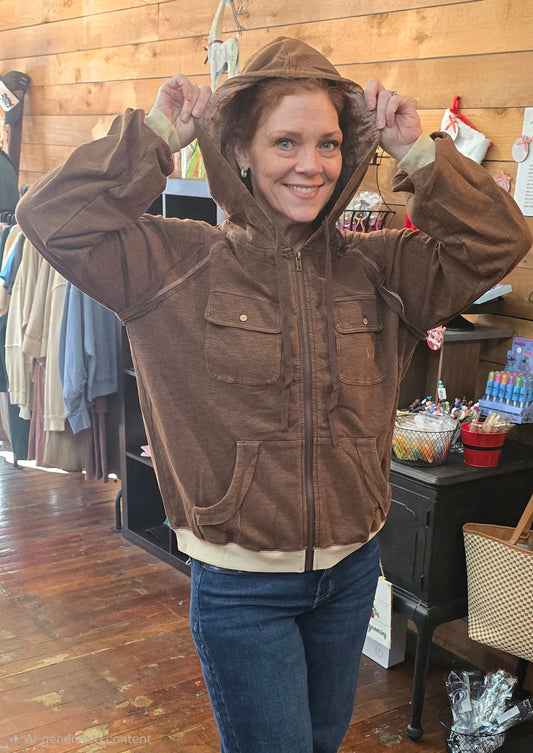 Chocolate Cargo Front Pocket Jacket