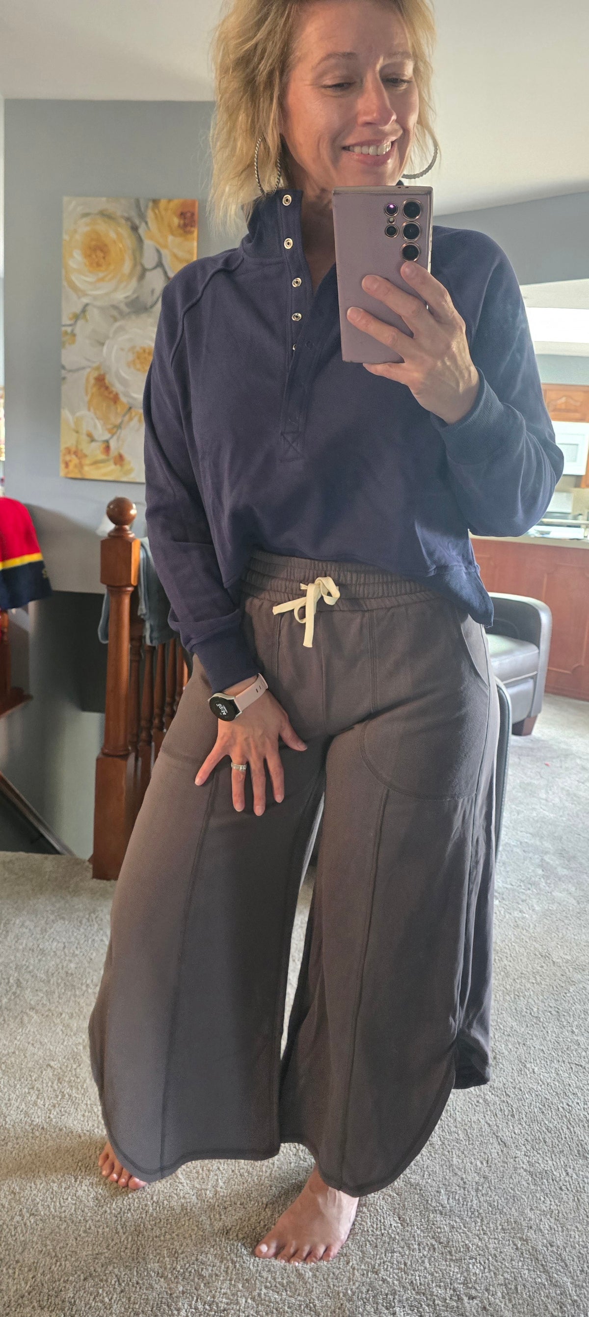 FRENCH TERRY OUT SEAM DETAIL TULIP HEM PANTS