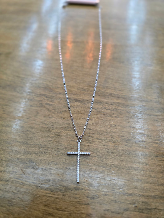 Silver Cross Pendant Box Chain