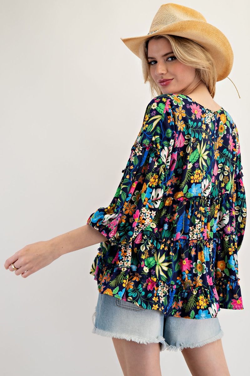 Navy Tropics Blouse