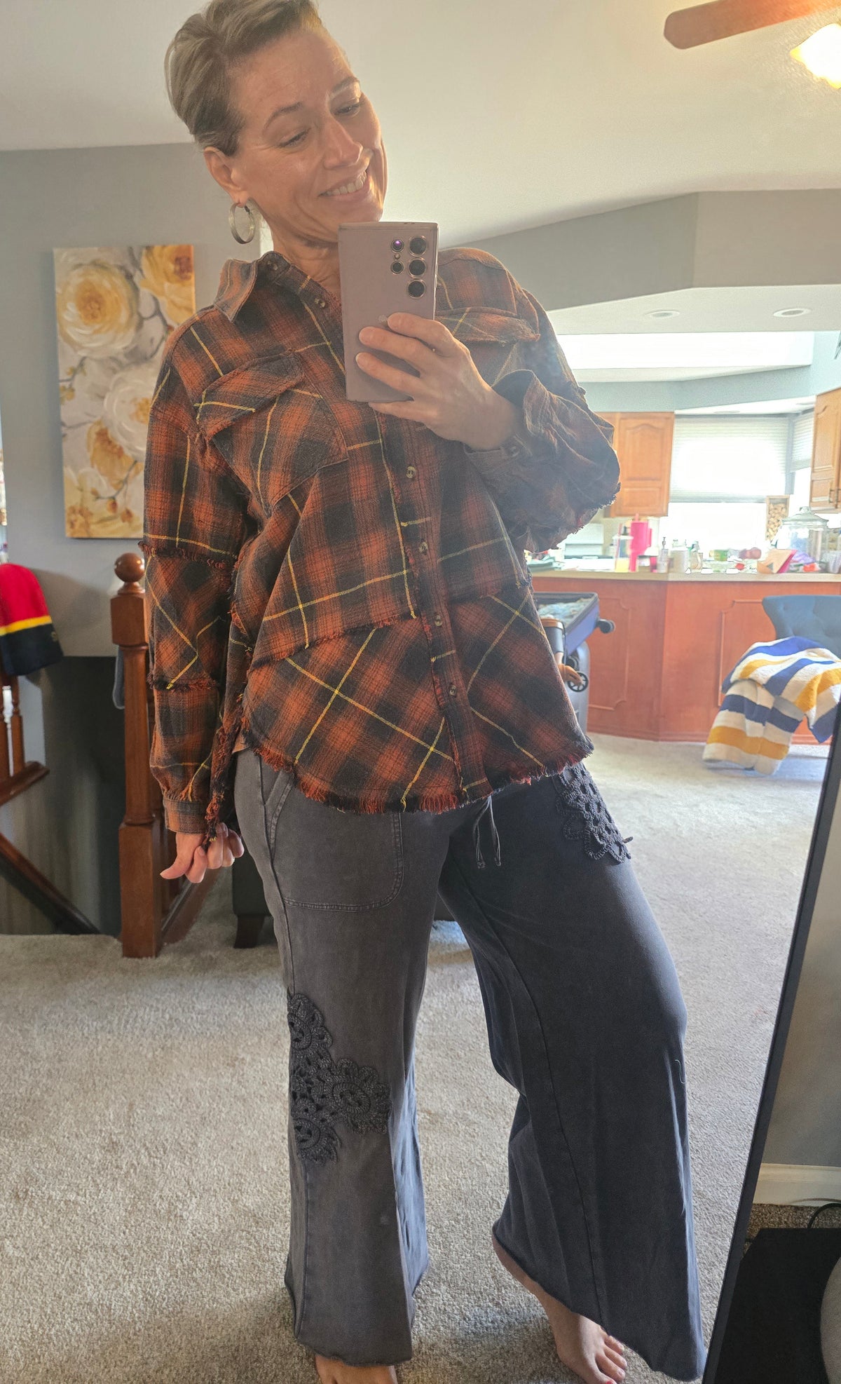 Autumn Roads Distressed Plaid Shacket