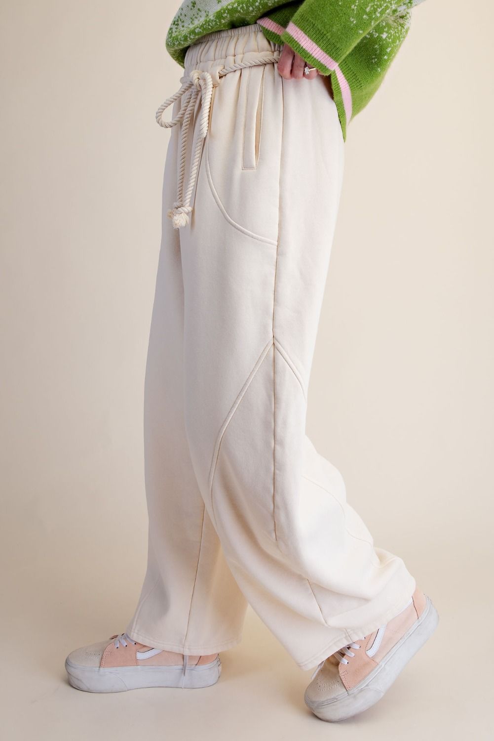 Ivory Brushed Terry Barrel Pants
