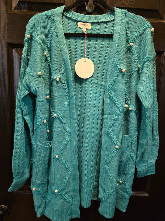 Pearl Adorned Crocheted Cardigan