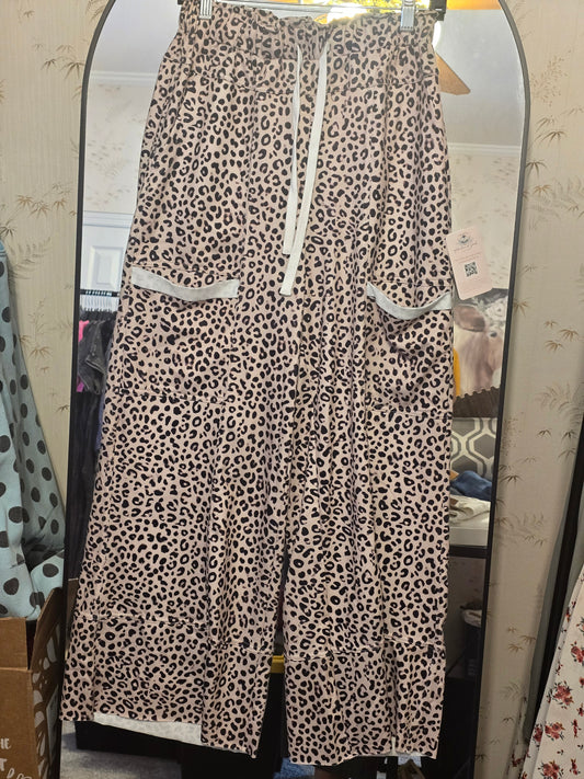 Animal Print Cinch Waist Wide Leg Pants