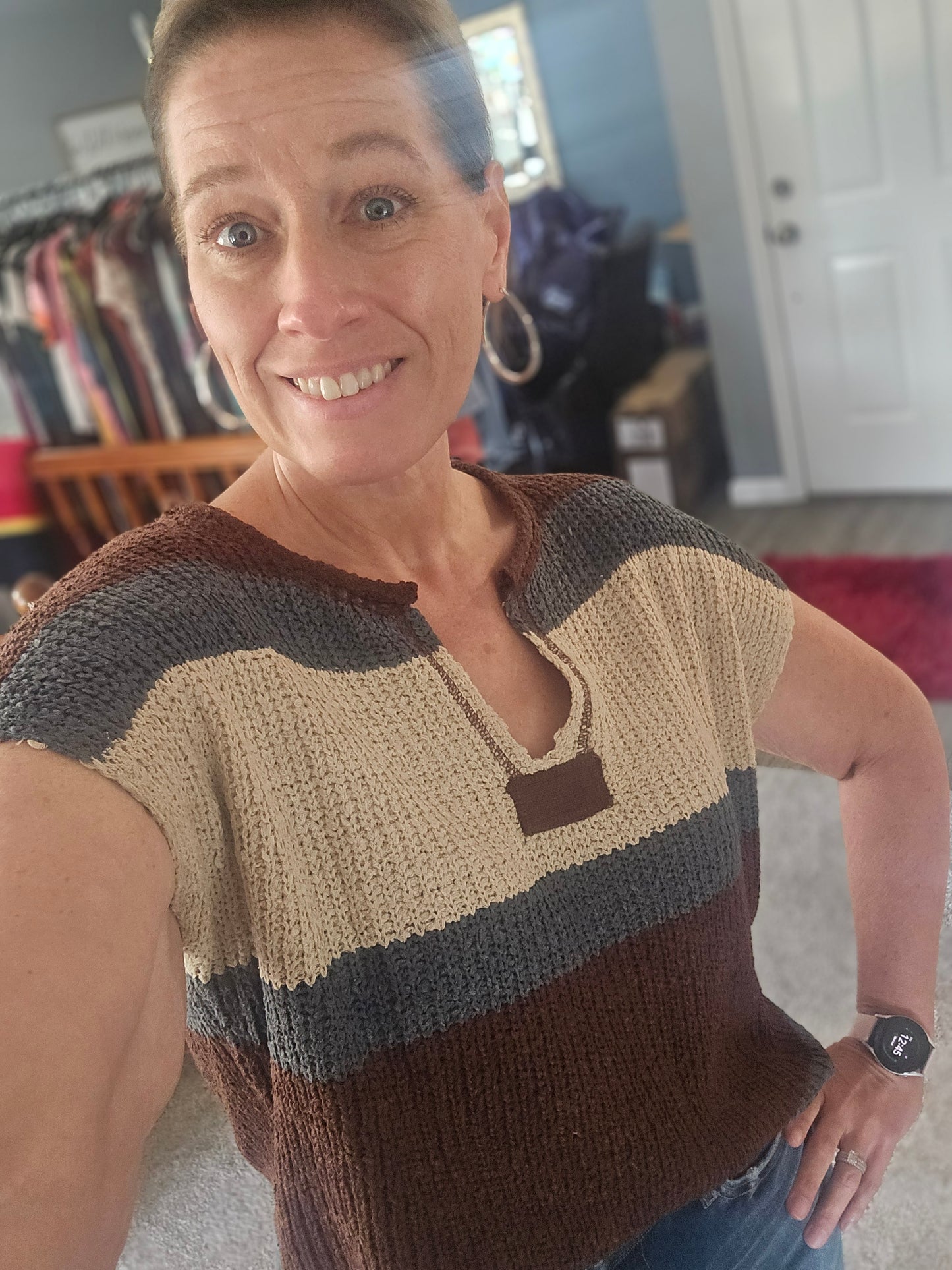Striped Short Sleeve Sweater Top