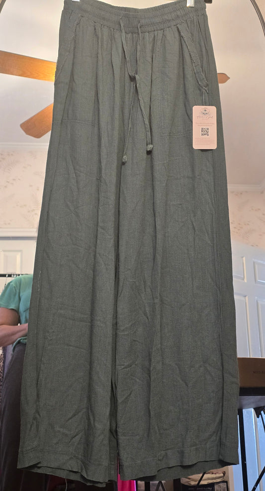 Tie Waist Sage Linen Pants